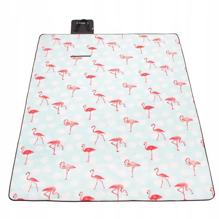 Patura picnic, model flamingo, albastru, 200x240 cm, Springos