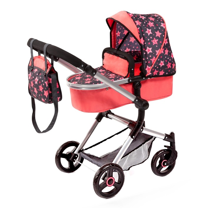 Carucior pentru papusi, Bayer Combi Dolls Pram Vario 18405AA, roz