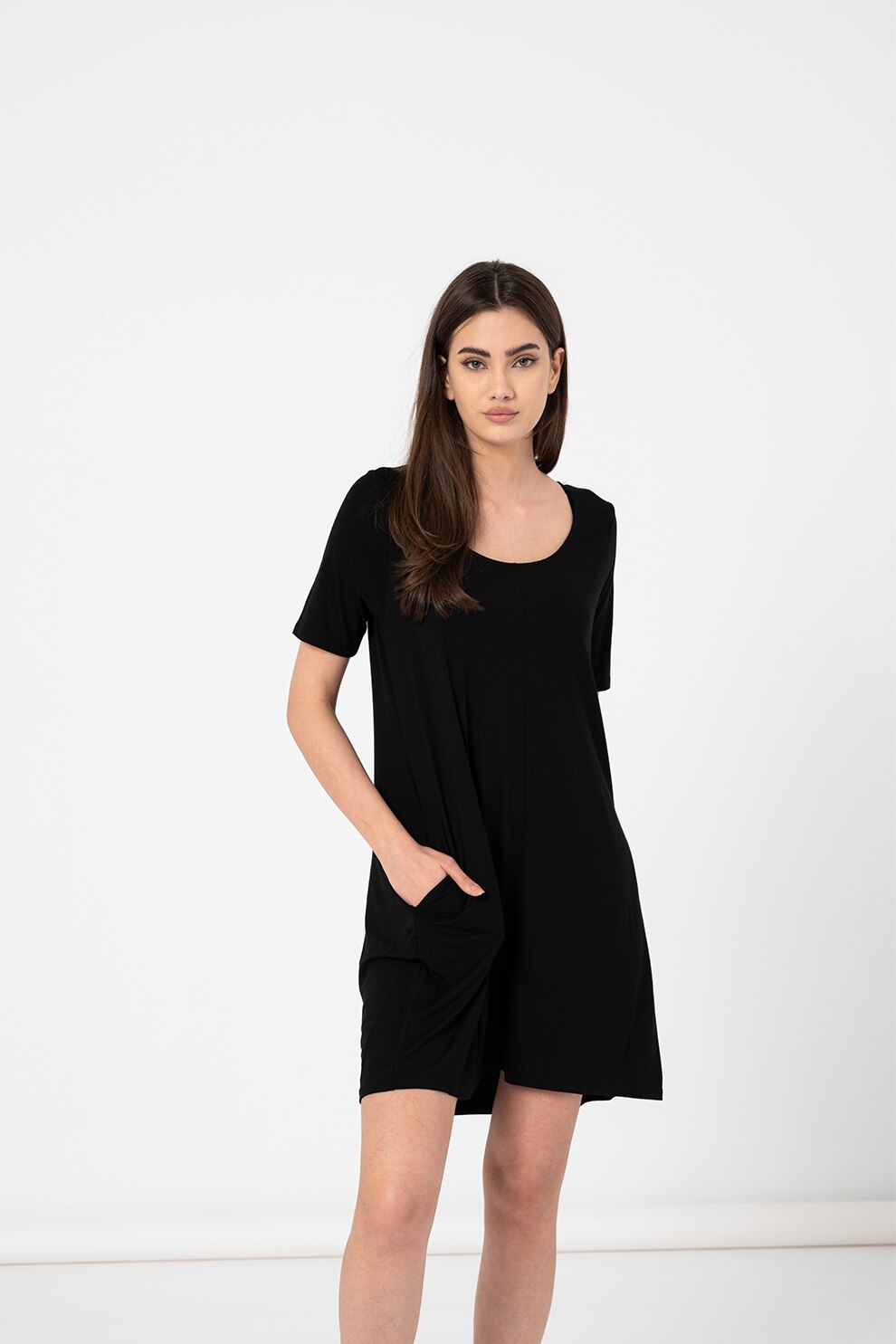 LTB, Rochie mini cu decolteu rotund, Negru