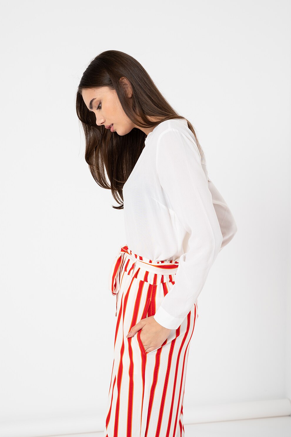 LTB, Bluza cu maneci lungi si decolteu in V, Alb