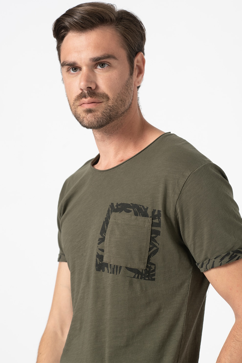 LTB, Tricou cu decolteu rotund si buzunar pe piept, Verde, L