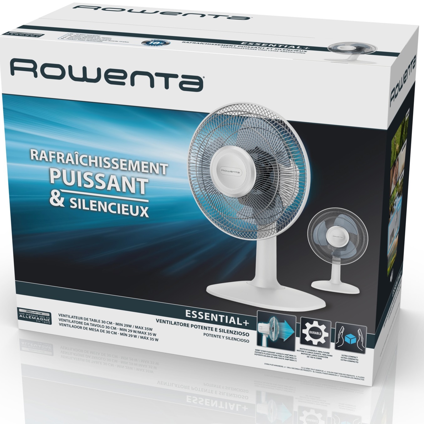 Rowenta Essential+ VU2330 Essential +, Ventilatore da Tavolo, 3 Velocità,  Silenziosità 46 dBA, Design compatto, Flusso d'aria mx 34 m3/min, Bianco, Ventilatori in Offerta su Stay On