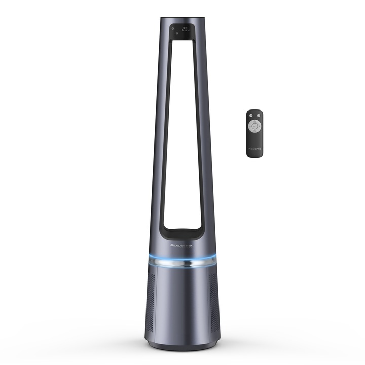 Пречиствател за въздух 2 in 1 Rowenta Eclipse QU5030F0, 33W, 52 м2, LCD екран, 12 нива на скорост, Режим Night/Auto, Амбиентна светлина, Сребрист