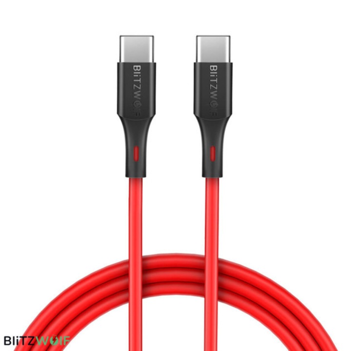 Type-C adatkábel, töltőkábel, Type-C - Type-C, USB-C, piros, 3A 0,9m, Blitzwolf BW-TC17