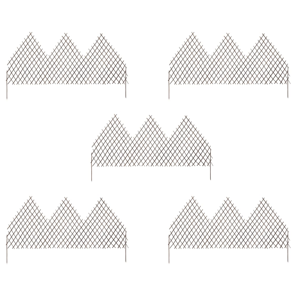 Set de 5 panouri de gard de gradina, vidaXL, Lemn de salcie, 170 x 105 cm, Maro