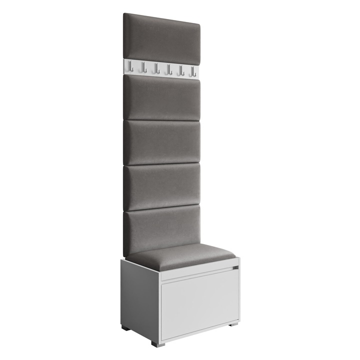 Mobilier pentru hol Konkor 60 + 6x Panou tapitat pag 60x30, MIRJAN24, alb / gri