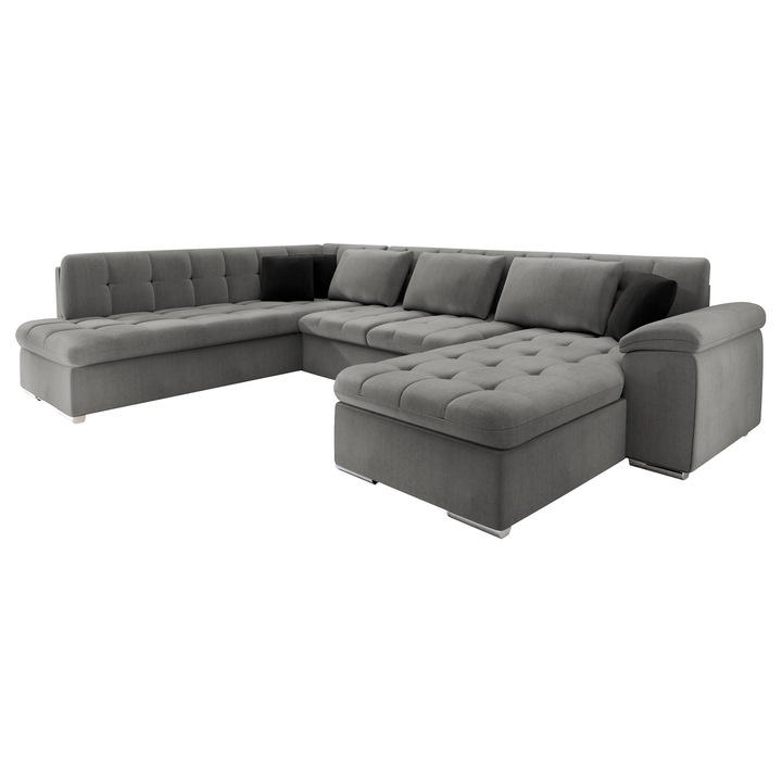 Coltar rabatabil Tony Bis cu lada, MIRJAN24, dreapta, grafit/ negru, 76x348x205 cm