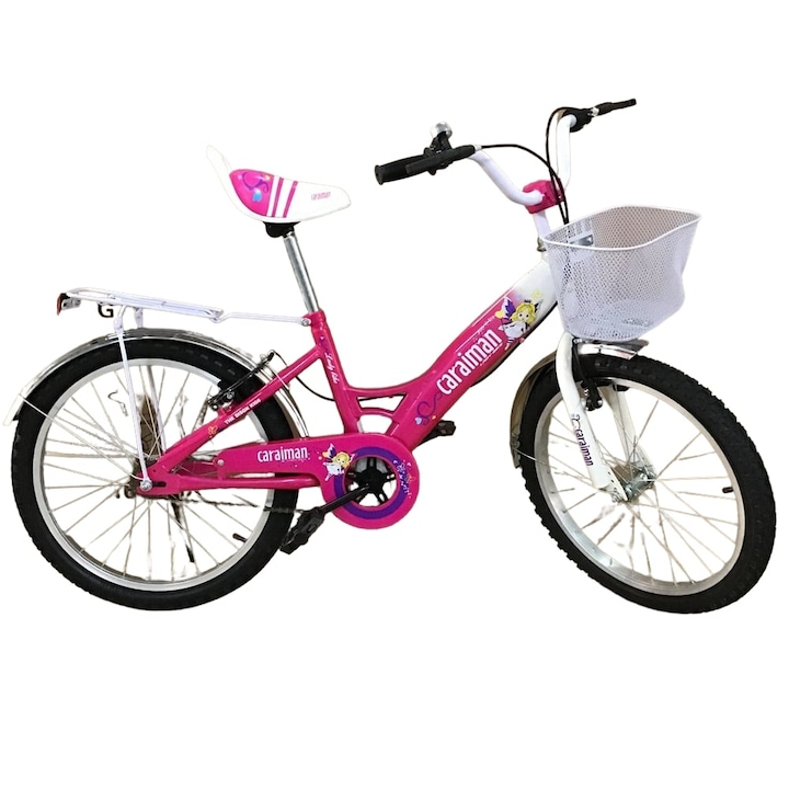 Картинг велосипед Caraiman GV 16 цола, за деца от 4-6 години, помощни колела, калници и кош за играчки, розов цвят