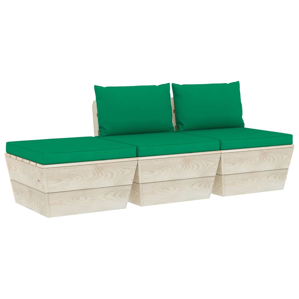 Set mobilier de gradinadin paleti cu 1 taburet si 2 canapele cu perne, vidaXL, Lemn, 60 x 60 x 65 cm, Verde