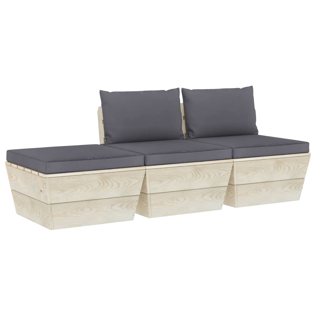 Set mobilier de gradina din paleti cu 1 taburet si 2 canapele cu perne, vidaXL, Lemn, 60 x 60 x 65cm, Antracit