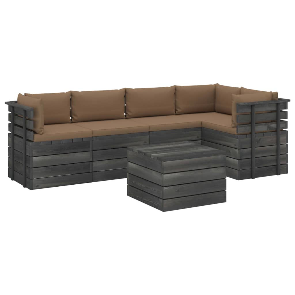 Set mobilier de gradina cu 1 masa si 5 canapele cu perne, vidaXL, Lemn, 60 x 65 x 71.5 cm, Taupe