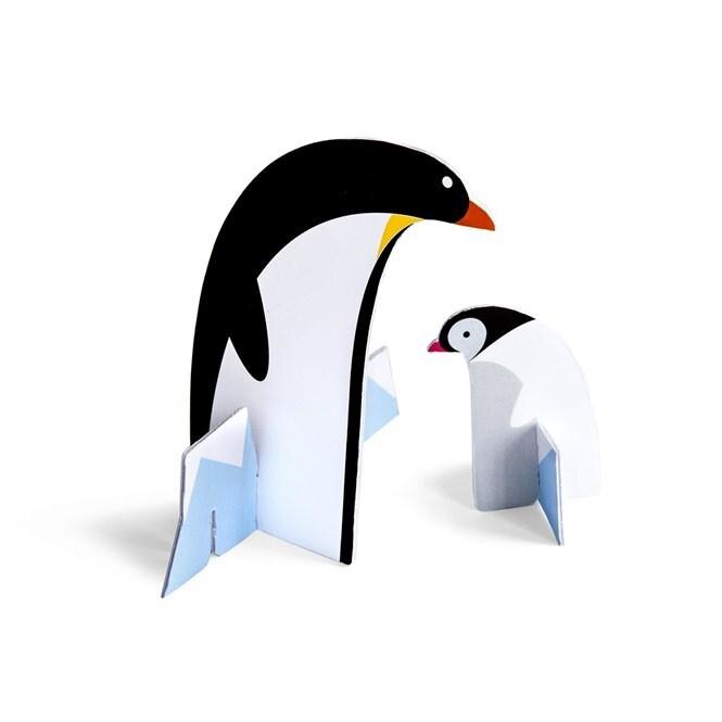 Felicitare pop out pinguini, Alb, Standard, Carton