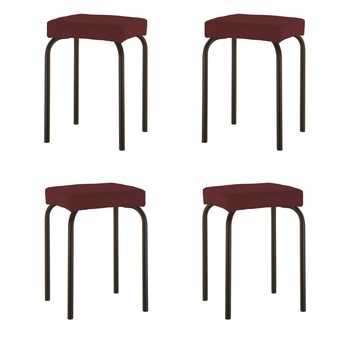 Set 4 scaune de tip taburet Tutti, cadru negru, piele ecologica, carmin Set 4 scaune de tip taburet Tutti, cadru negru, piele ecologica, carmin