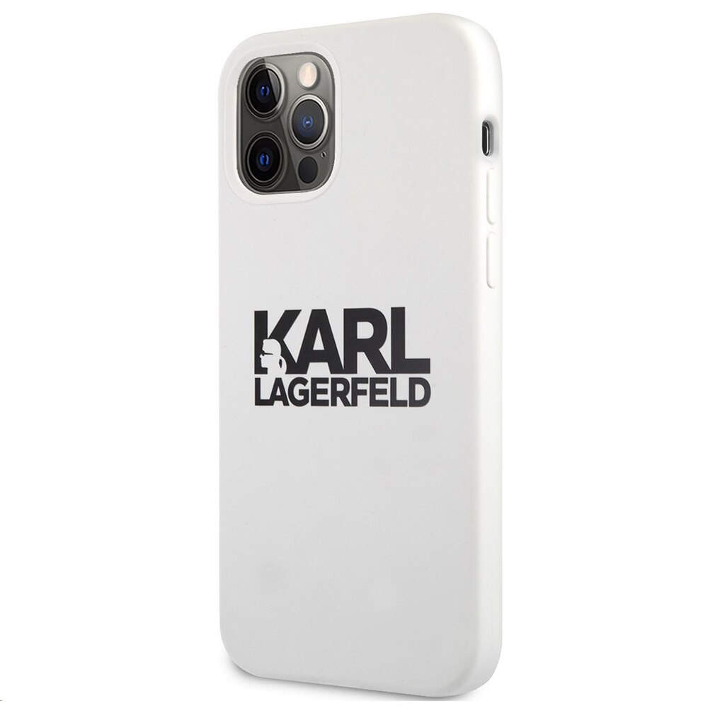 Husa Karl Lagerfeld Silicon Stack Logo compatibila cu iPhone 12 / 12 Pro, Alb