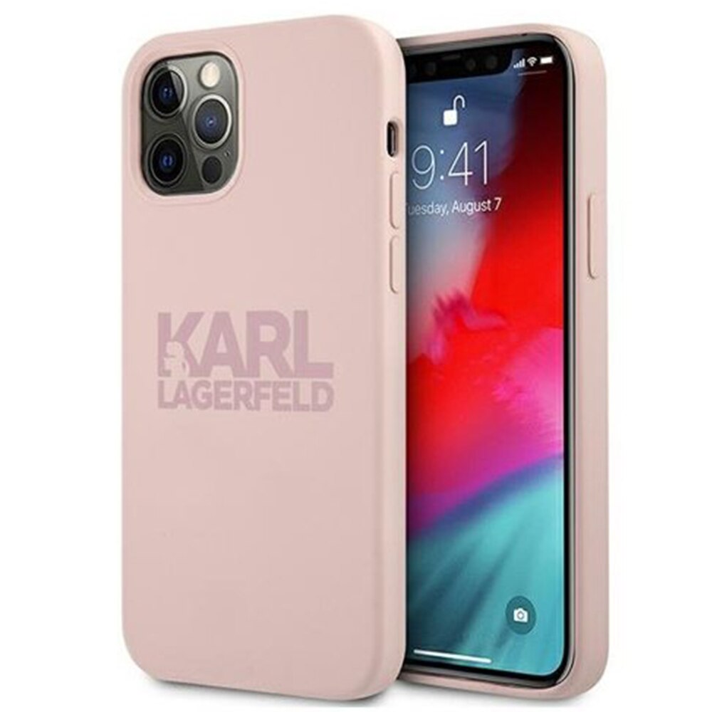 Husa TPU Karl Lagerfeld pentru Apple iPhone 12 / Apple iPhone 12 Pro, Stack Pink Logo, Roz KLHCP12MSTKLTLP