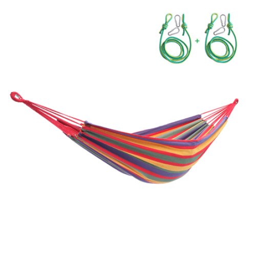 Hamac dublu XXL, pentru curte sau gradina, 150x200 cm, 200kg, multicolor, cu Set 2 x Kit accesorii montare hamac, format din sfoara si 2 carabine otel