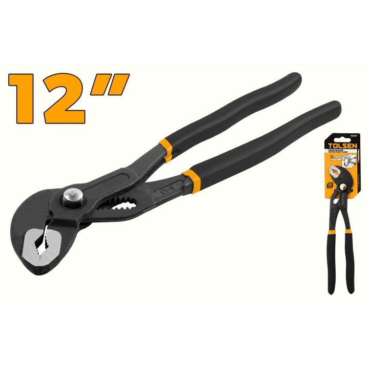 Cleste papagal cu eliberare rapida TOLSEN 300 mm (12"), otel carbon forjat Cr-V, deschidere 44 mm, finisaj negru, maner inclinat ergonomic, robust si precis, Industrial, eliberare rapida cu un singur click, reglaj facil si precis pe diverse dimensiuni