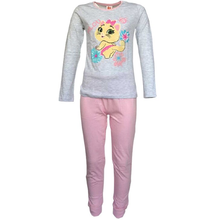 Pijama maneca lunga, Milady, gri cu roz