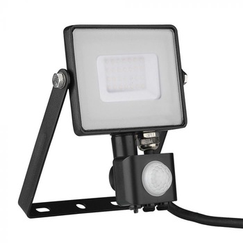 Proiector LED cu senzor de miscare V-TAC 460, 30W, 2400 lm, lumina calda (3000K), IP65, Aluminiu, Negru Proiector LED cu senzor de miscare V-TAC 460, 30W, 2400 lm, lumina calda (3000K), IP65, Aluminiu, Negru