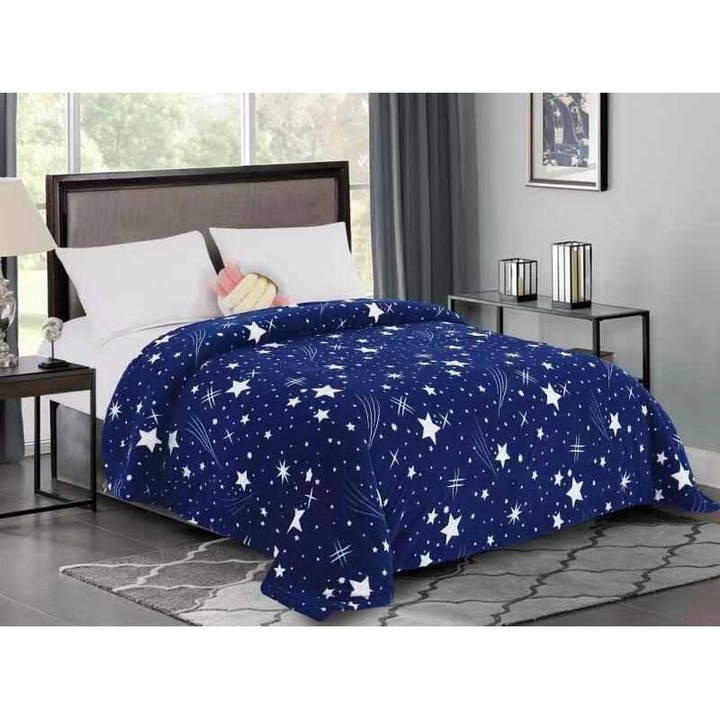 Коколино одеяло за двойно легло 200 х 220 см синьо с шарка бяла звезда см