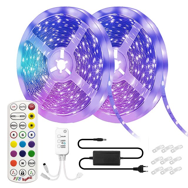 Kit Banda LED RGB 5050, YWX®, 2 x 5m, Bluetooth Controlul APP, 3 Metode Control, Sincroniza Muzica, Telecomanda, Multicolor
