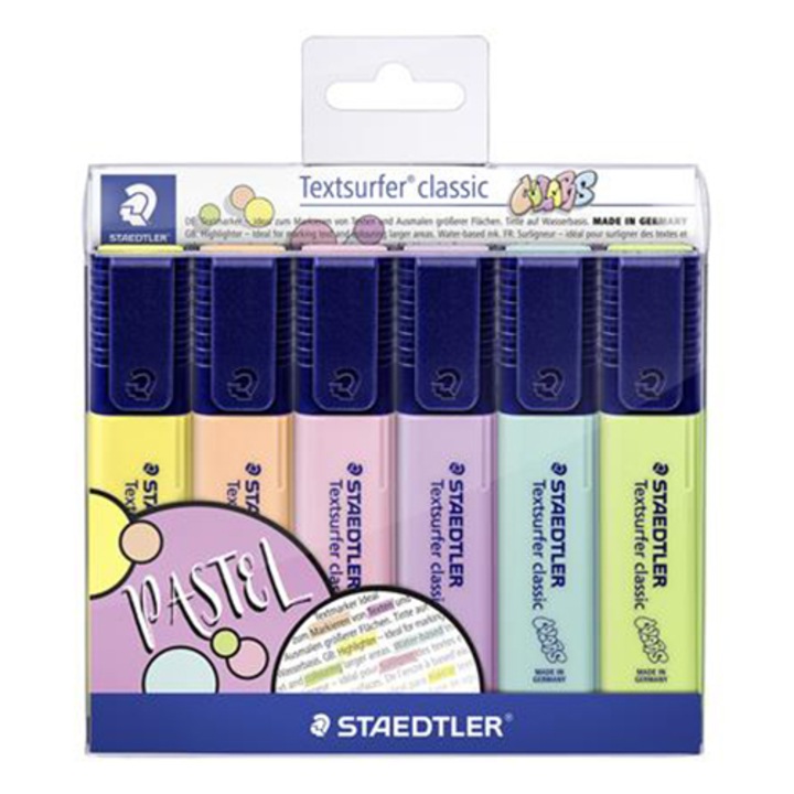 Staedtler Textsurfer Classic Pastel, комплект хайлайтъри за текст с 6 различни цвята, 1-5 мм