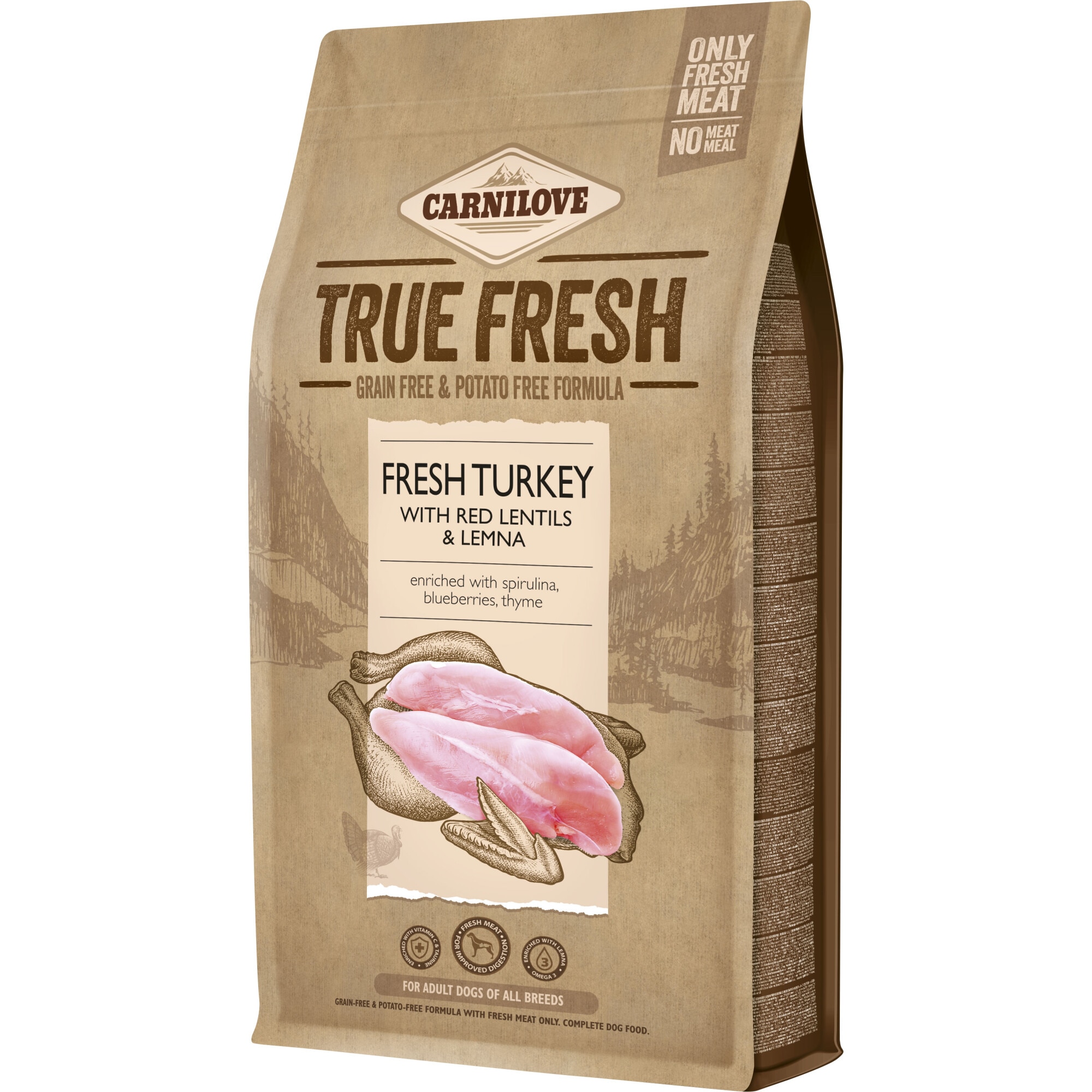 Hrana uscata pentru caini Carnilove True Fresh, Adult, Curcan, 1.4 Kg