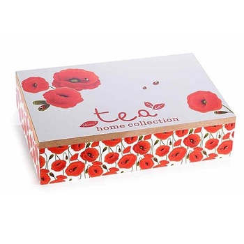 Cutie ceai lemn 6 compartimente Maci rosii cm 24 x 17 cm x 6 h Cutie ceai lemn 6 compartimente Maci rosii cm 24 x 17 cm x 6 h