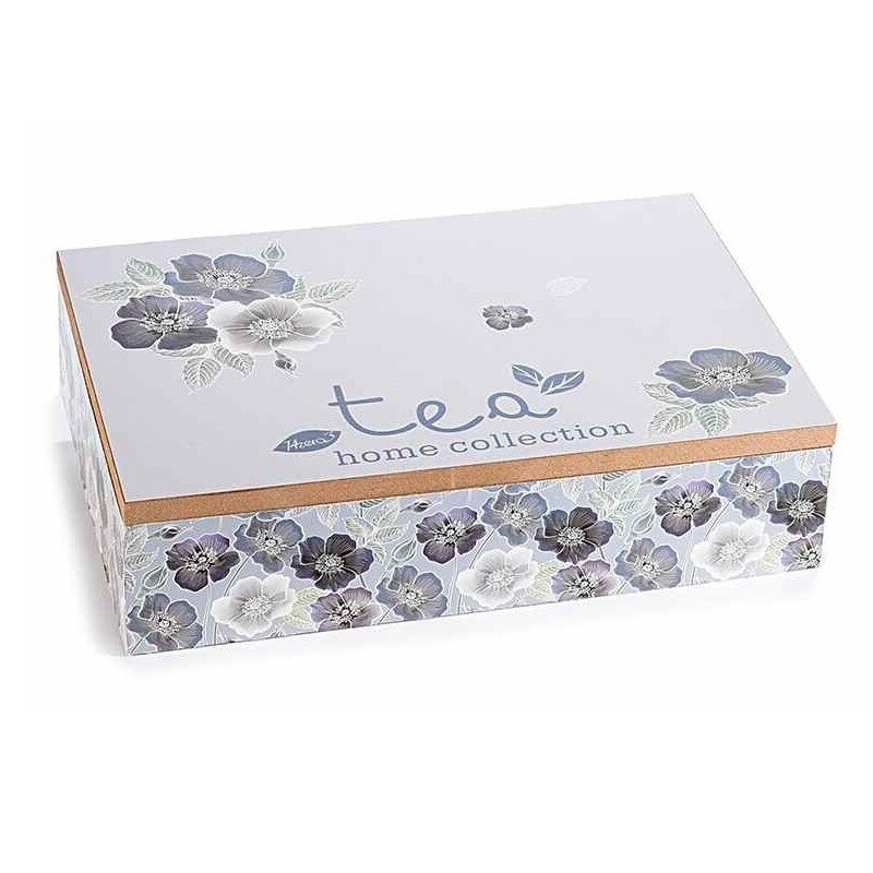 Cutie ceai lemn gri alb 6 compartimente Tea cm 24 x 17 cm x 6 h
