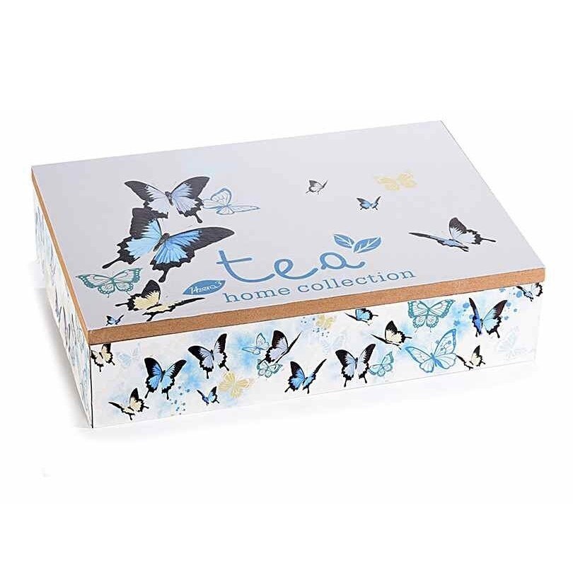 Cutie ceai lemn 6 compartimente Fluturi cm 24 x 17 cm x 6 h