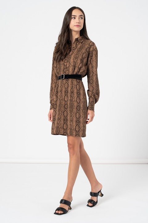 GUESS, Rochie cambrata cu guler ascutit, Maro, M