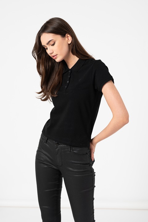 GUESS, Galléros póló hímzett logóval, Fekete