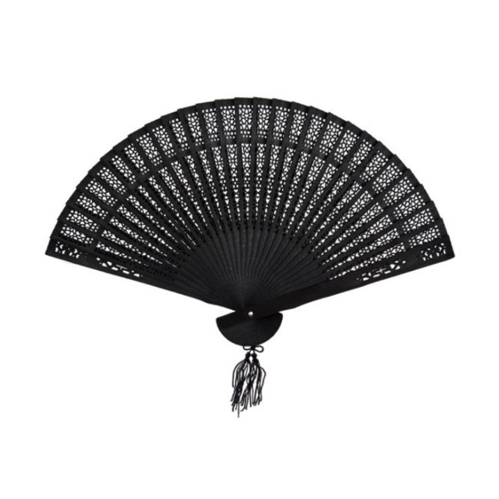 Черно ветрило, изработено от бамбуково дърво, с шарка, затворена дължина 23 см, отвор 40 см