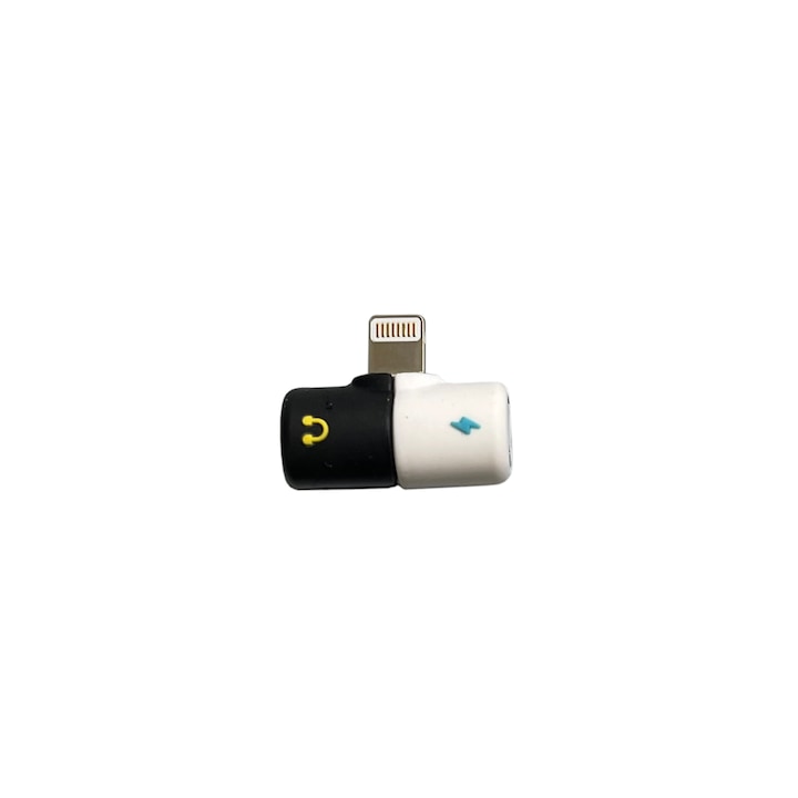 Bibilel BBL2266 iPhone 7 / 7 Plus / 8 / 8 Plus / X Lightning elosztó adapter, fejhallgatóhoz és töltőhöz, fehér / fekete