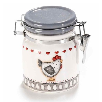 Borcan cu inchidere ermetica din ceramica alb gri 10 cm x 9 cm x 10 h Borcan cu inchidere ermetica din ceramica alb gri 10 cm x 9 cm x 10 h