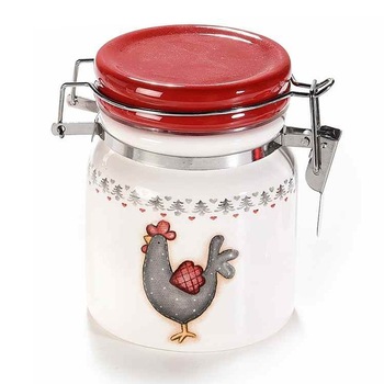 Borcan cu inchidere ermetica din ceramica alb gri rosu 10 cm x 9 cm x 10 h Borcan cu inchidere ermetica din ceramica alb gri rosu 10 cm x 9 cm x 10 h