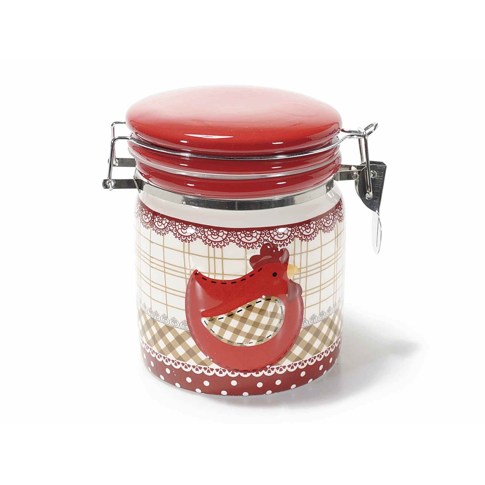 Borcan cu inchidere ermetica din ceramica alb rosu 14.5 cm x 11 cm x 13.5 h