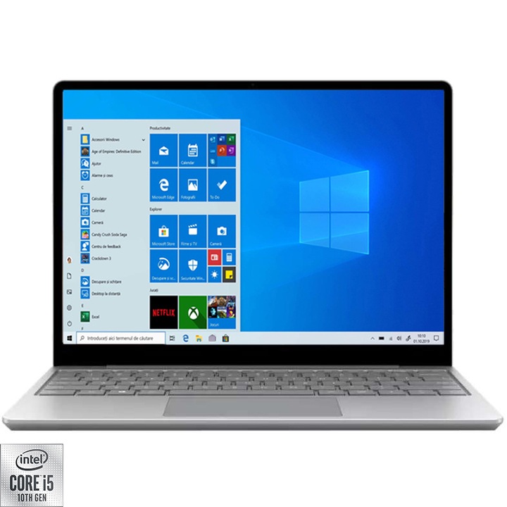 Laptop ultraportabil Microsoft Surface GO cu procesor Intel Core i5-1035G1, 12.4", Touch, 4GB, 64GB eMMC, Intel UHD Graphics, Windows 10 Home S, Grey