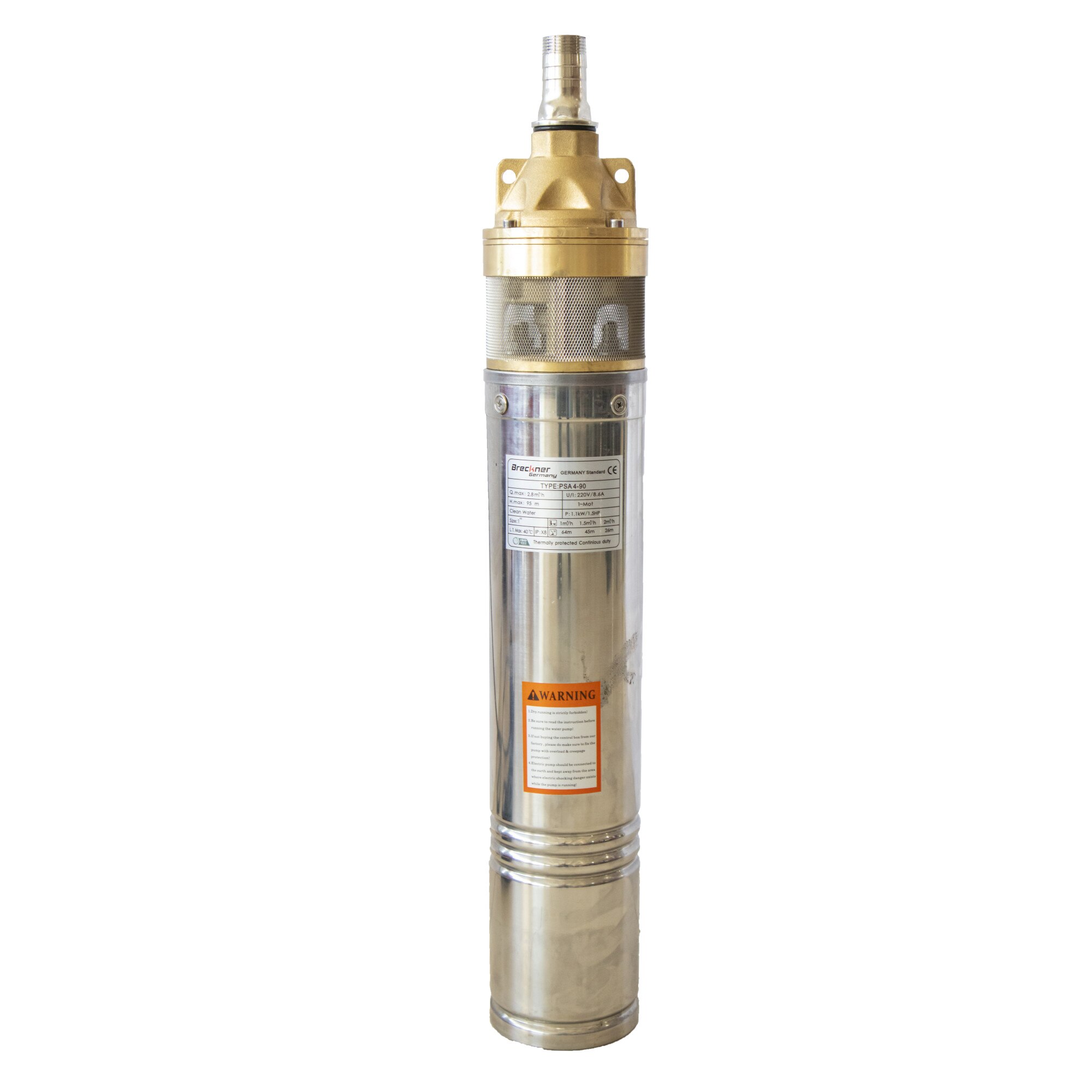 Pompa submersibila de adancime Breckner PSA 4-53, putere 750 W, debit maxim 2850 l/h, inaltime refulare 53 m, pentru apa curata
