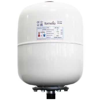 Vas expansiune sanitar Fornello, 18 litri, vertical, culoare alb, presiune maxima 10 bar, membrana EPDM Vas expansiune sanitar Fornello, 18 litri, vertical, culoare alb, presiune maxima 10 bar, membrana EPDM