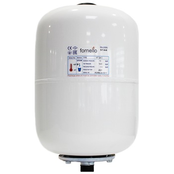 Vas expansiune sanitar Fornello, 24 litri, vertical, culoare alb, presiune maxima 10 bar, membrana EPDM Vas expansiune sanitar Fornello, 24 litri, vertical, culoare alb, presiune maxima 10 bar, membrana EPDM