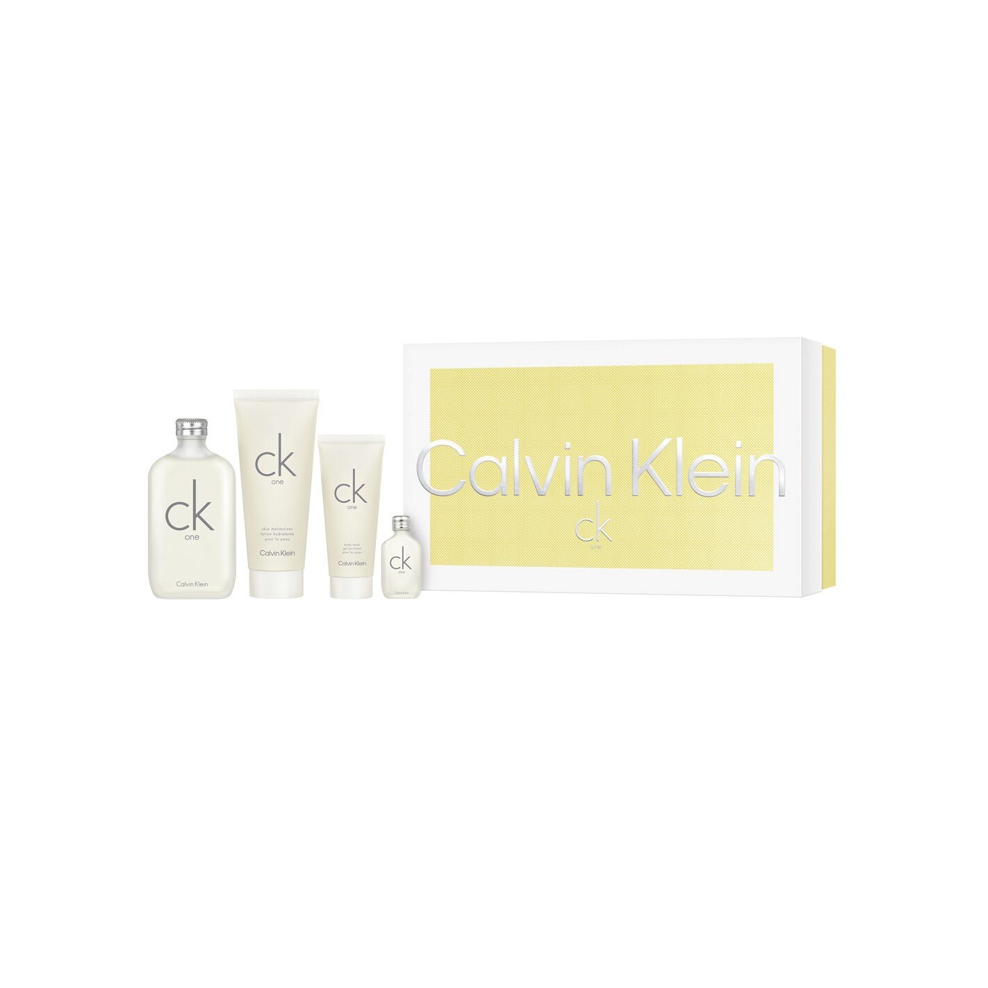 Caseta cadou dama Calvin Klein One, Parfum 200 ml, lotiune de corp 200 ml, gel de dus 100 ml si apa de toaleta 15 ml
