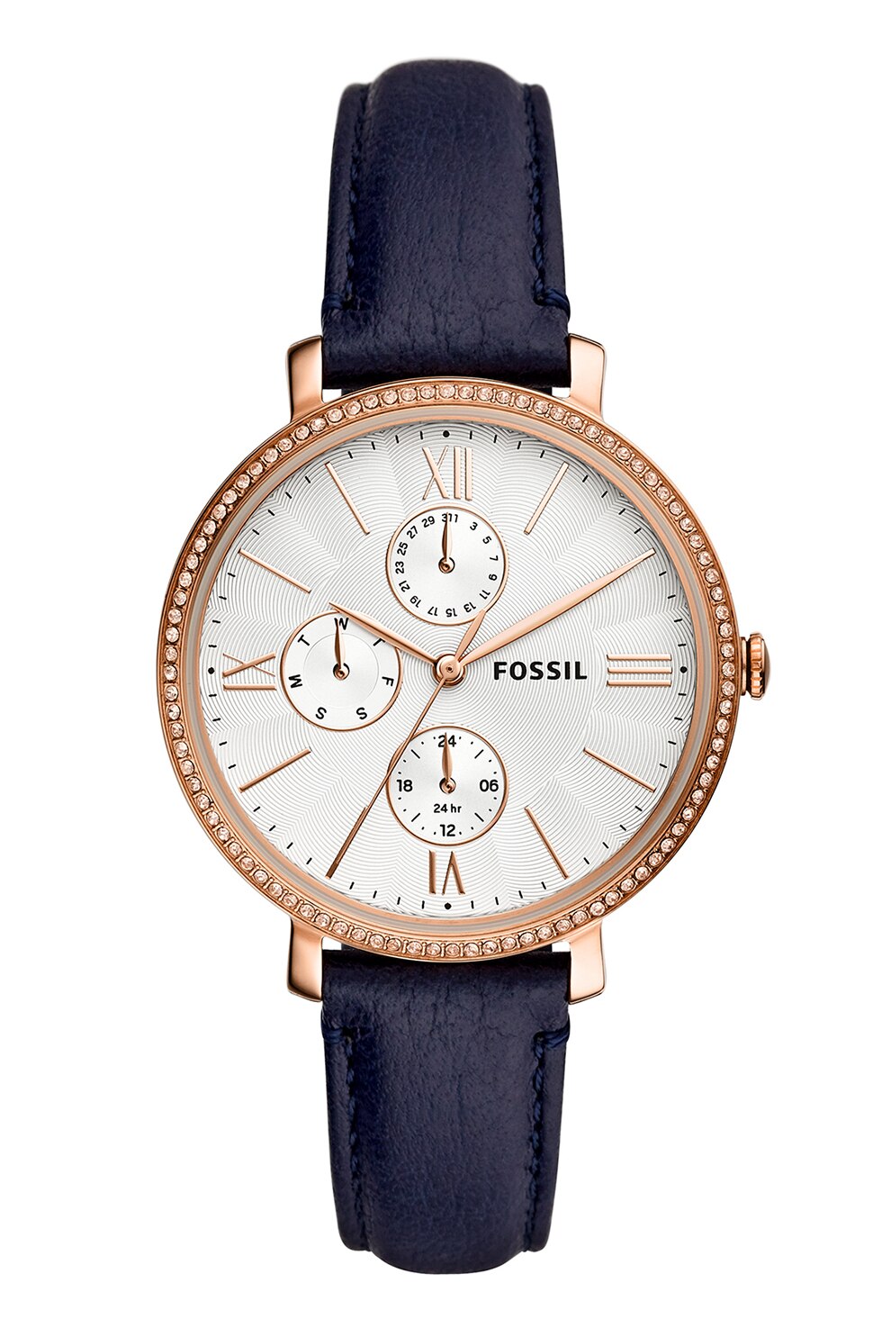 Fossil, Ceas cu functii multiple si curea din piele, Negru/Auriu