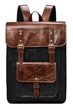 Fossil, Rucsac din piele ecologica cu aspect texturat Greenville, Negru/Maro cognac Fossil, Rucsac din piele ecologica cu aspect texturat Greenville, Negru/Maro cognac