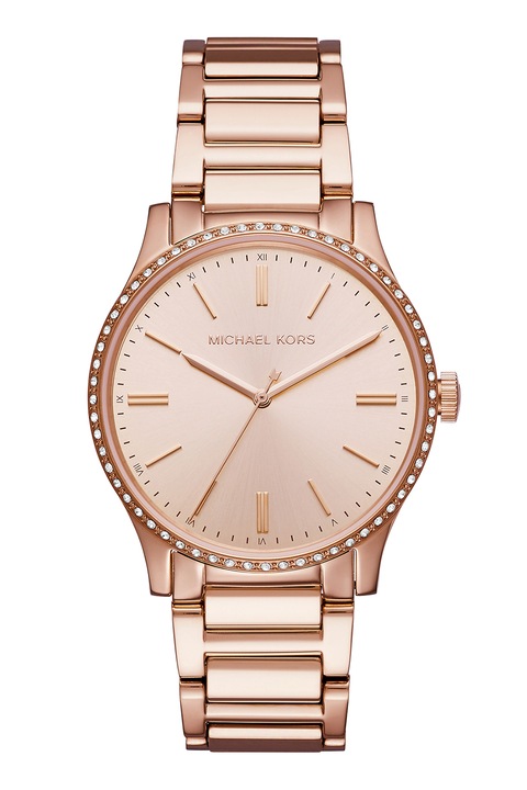 Michael Kors, Ceas analog cu coroana decorata cu cristale, Auriu rose