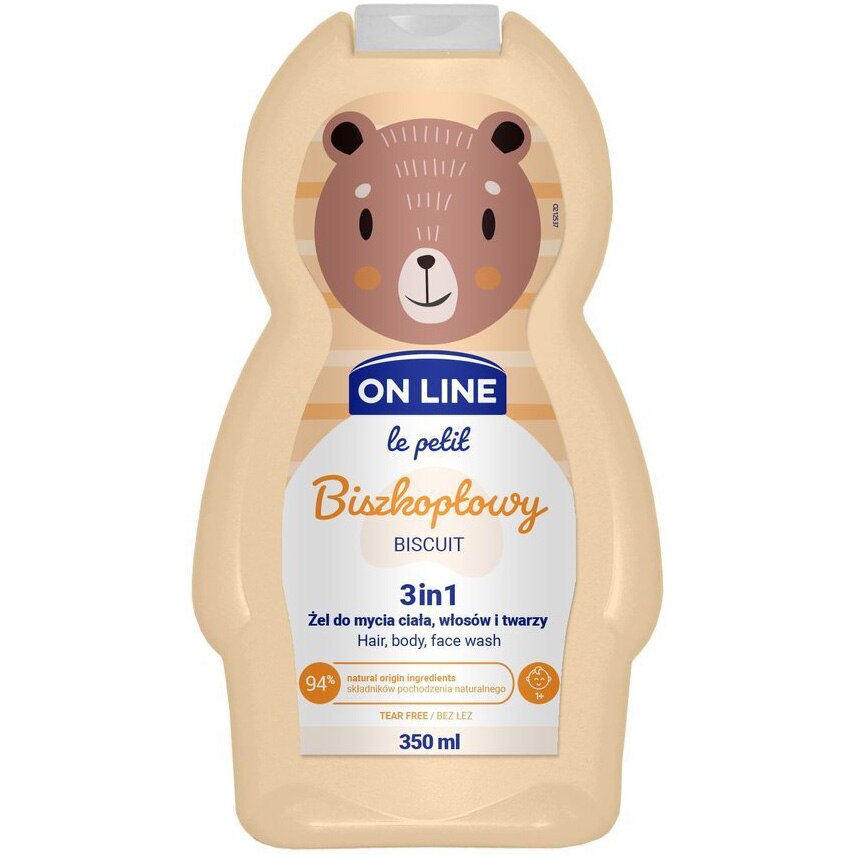 Gel de dus hidratant 3in1 pentru par si corp ON LINE Le Petit, biscuit, 350ml, de la un an