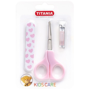 Set de manichiura pentru bebelusi si copii Titania, 3 piese, Roz Set de manichiura pentru bebelusi si copii Titania, 3 piese, Roz