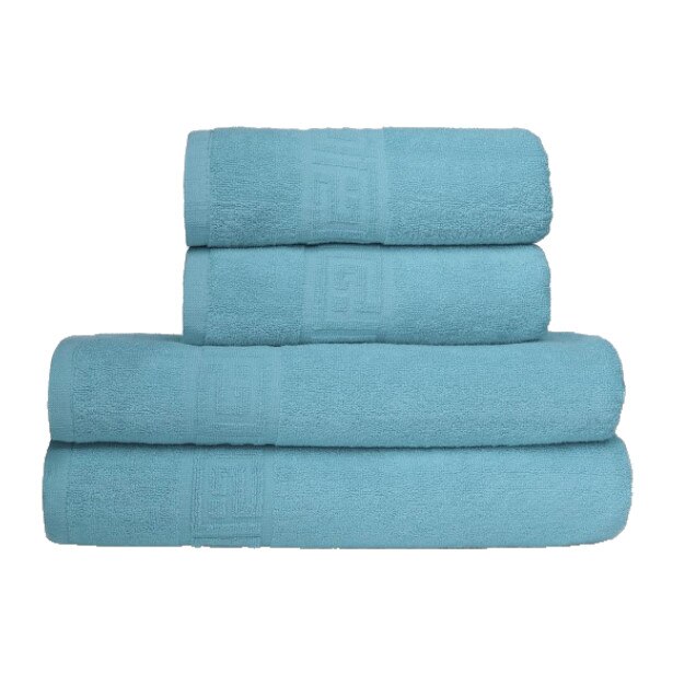 Set 4 prosoape bumbac 100% cu bordura greceasca, 50x90 cm, 70x140 cm, Ralex Pucioasa, Family Pack Bleu