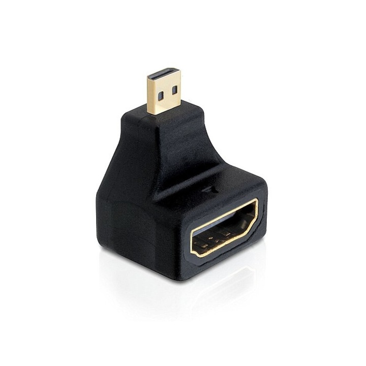 Високоскоростен HDMI адаптер DeLock с Ethernet - micro D мъжки > A женски под ъгъл, 105418, Специален адаптер