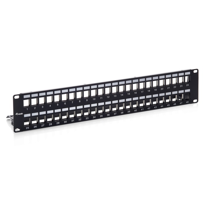 Equip Patch Panel Cat6 48 port, 2U, árnyékolt Keystone patch panel, fekete (769349)
